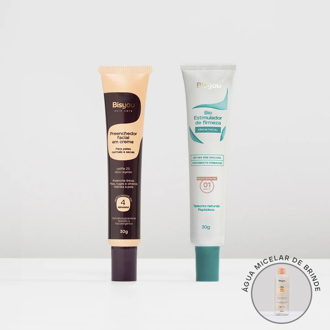 Kit Preenchedor Facial em Creme + Bio Estimulador de Firmeza + Ganhe Água Micelar