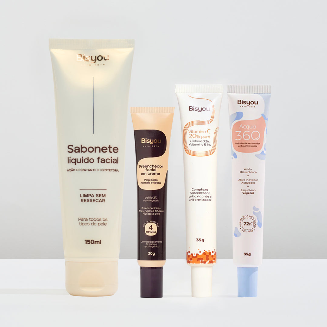 Kit Sabonete Líquido Facial + Preenchedor Facial em Creme + Hidratante Acqua 360 + Vitamina C 20% Pura