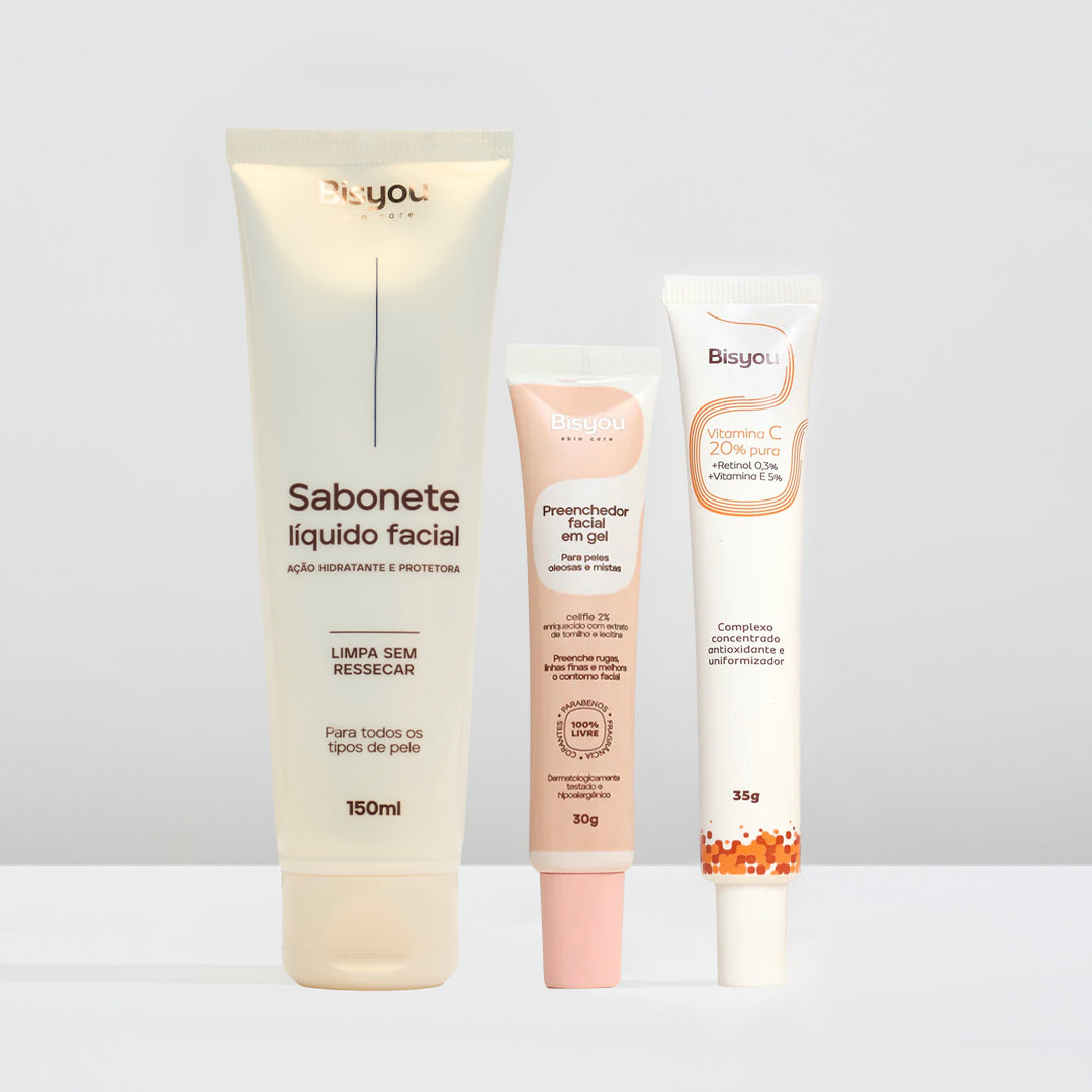 Kit Renovação da Pele (Sabonete + Preenchedor em Gel + Vitamina C)