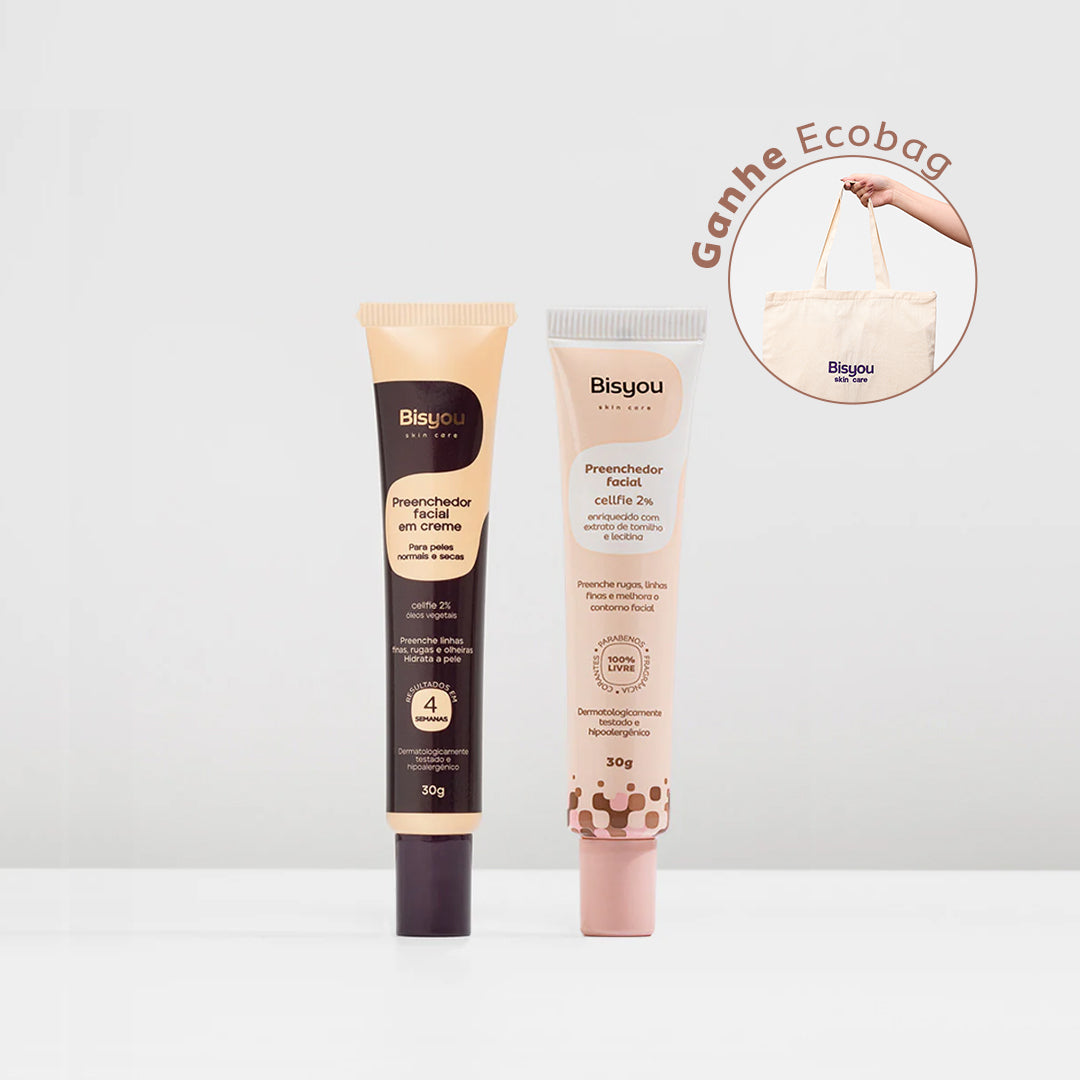 Kit Preenchedor Facial em Gel + Preenchedor Facial em Creme + Ganhe Ecobag