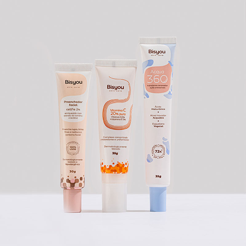 Kit Rotina Enxuta (Preenchedor Facial, Hidratante e Vitamina C Bisyou)