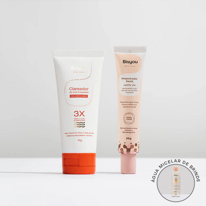 Kit Clareador de Tons Irregulares + Preenchedor Facial em Gel + Ganhe Água Micelar