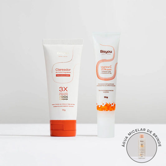 Kit Clareador de Tons Irregulares + Vitamina C 20% Pura + Ganhe Água Micelar