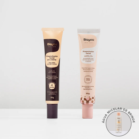 Kit Preenchedor Facial em Creme + Preenchedor Facial em Gel + Ganhe Água Micelar