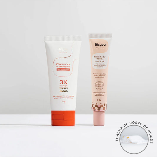 Kit Clareador de Tons Irregulares + Preenchedor Facial em Gel + Ganhe Toalha de Rosto