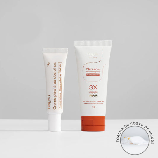 Kit Creme para Área dos Olhos + Clareador de Tons Irregulares + Ganhe Toalha de Rosto
