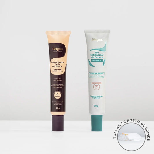 Kit Preenchedor Facial em Creme + Bio Estimulador de Firmeza + Ganhe Toalha de Rosto