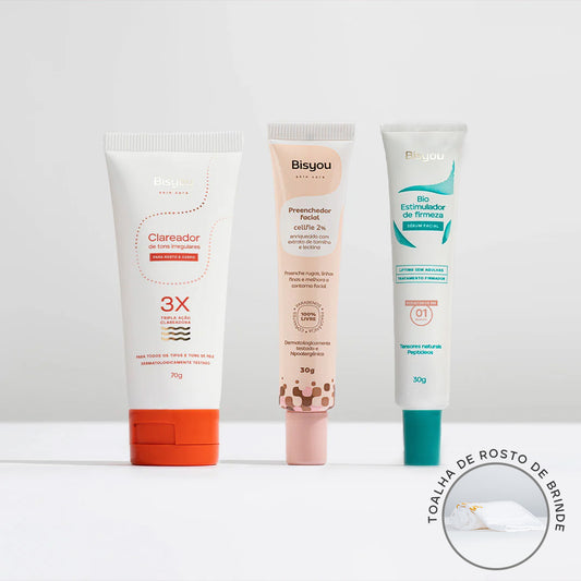 Kit Bio Estimulador de Firmeza + Preenchedor + Clareador de Tons Irregulares + Ganhe Toalha de Rosto