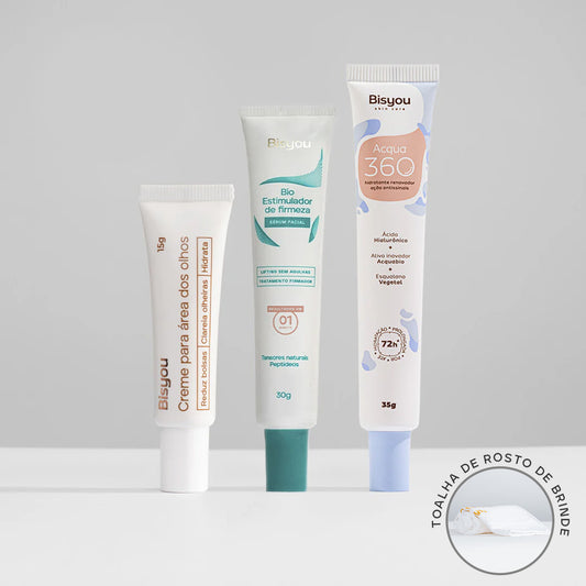 Kit Creme para Área dos Olhos + Hidratante Acqua 360 + Bio Estimulador de Firmeza + Ganhe Toalha de Rosto