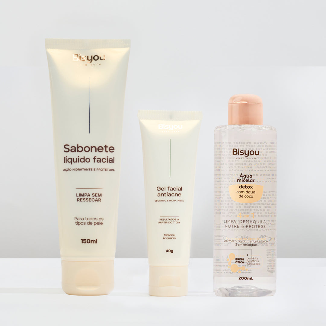 Kit Sabonete Liquido Facial + Gel Facial Antiacne + Água Micelar Bisyou
