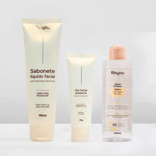 Kit Sabonete Liquido Facial + Gel Facial Antiacne + Água Micelar Bisyou