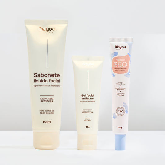 Kit Hidratante Acqua 360 Bisyou + Gel Facial Antiacne + Sabonete Liquido Facial
