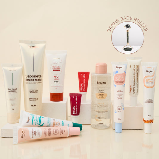 Kit Tudo Pele Mista e Oleosa + Ganhe Massageador Facial Pedra Jade Bisyou