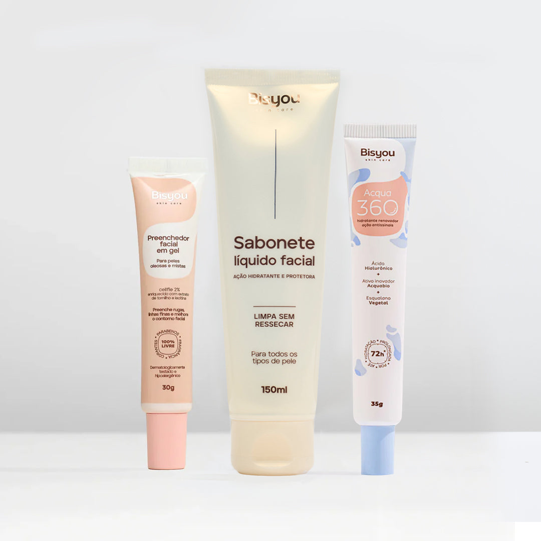 Kit Sabonete Líquido Facial + Preenchedor Facial em Gel + Hidratante Acqua 360 Bisyou