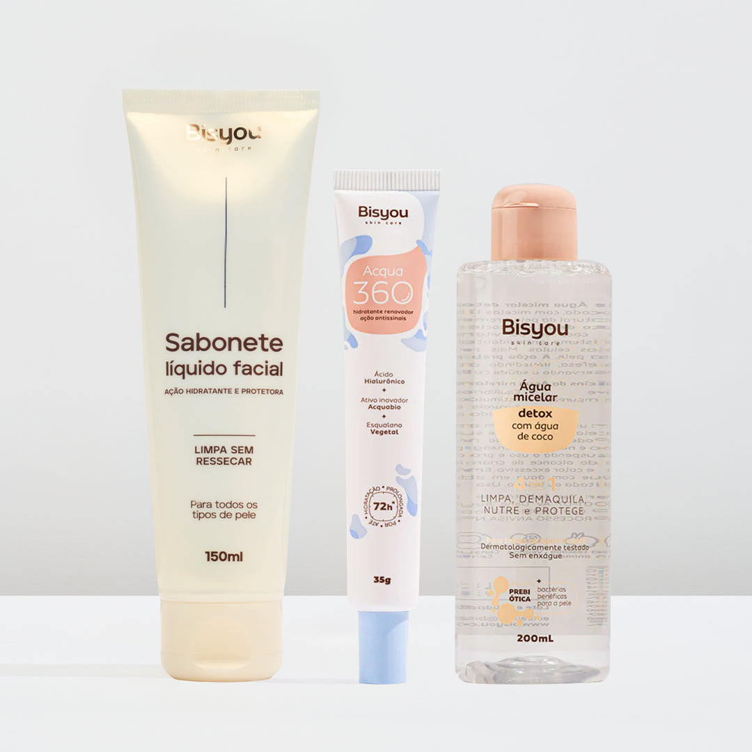 Kit Sabonete Líquido Facial + Água Micelar + Hidratante Acqua 360 Bisyou