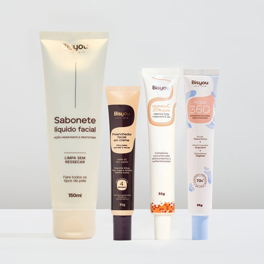 Kit Sabonete Líquido Facial + Preenchedor Facial em Creme + Hidratante Acqua 360 + Vitamina C 20% Pura