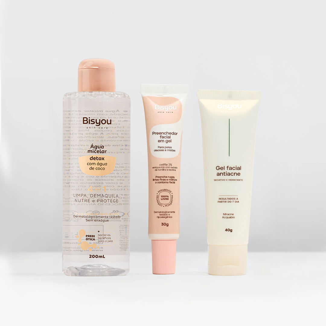 Kit Acne e Oleosidade (Água Micelar + Preenchedor em Gel + Gel Antiacne)
