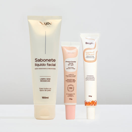 Kit Renovação da Pele (Sabonete + Preenchedor em Gel + Vitamina C)