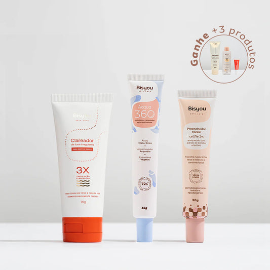 Kit Clareador de Tons Irregulares + Preenchedor Facial em Gel + Hidratante Acqua 360 + Ganhe mais 3 produtos