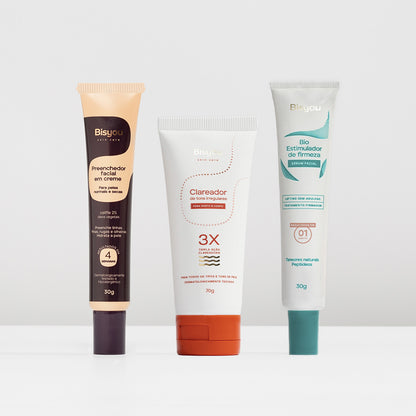 Kit Preenchedor Facial em Creme + Clareador de Tons Irregulares + Bio Estimulador de Firmeza